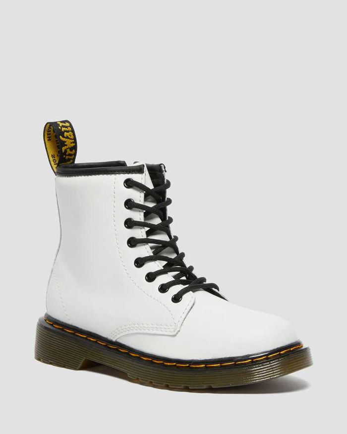 Dr Martens Kids Junior 1460 Leather Lace Up Boots White - 89071BUZA